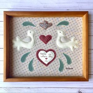Vintage Valorie Folk Art Quilted Fabric Framed Wall Art - Embroidered